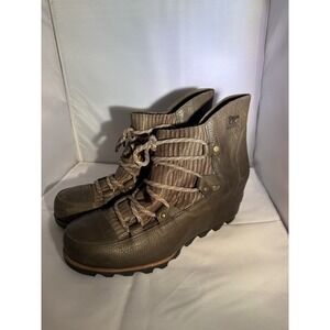 Sorel Sandy Leather Lace Up Ankle Waterproof Bootie Green Brown Women's US 11